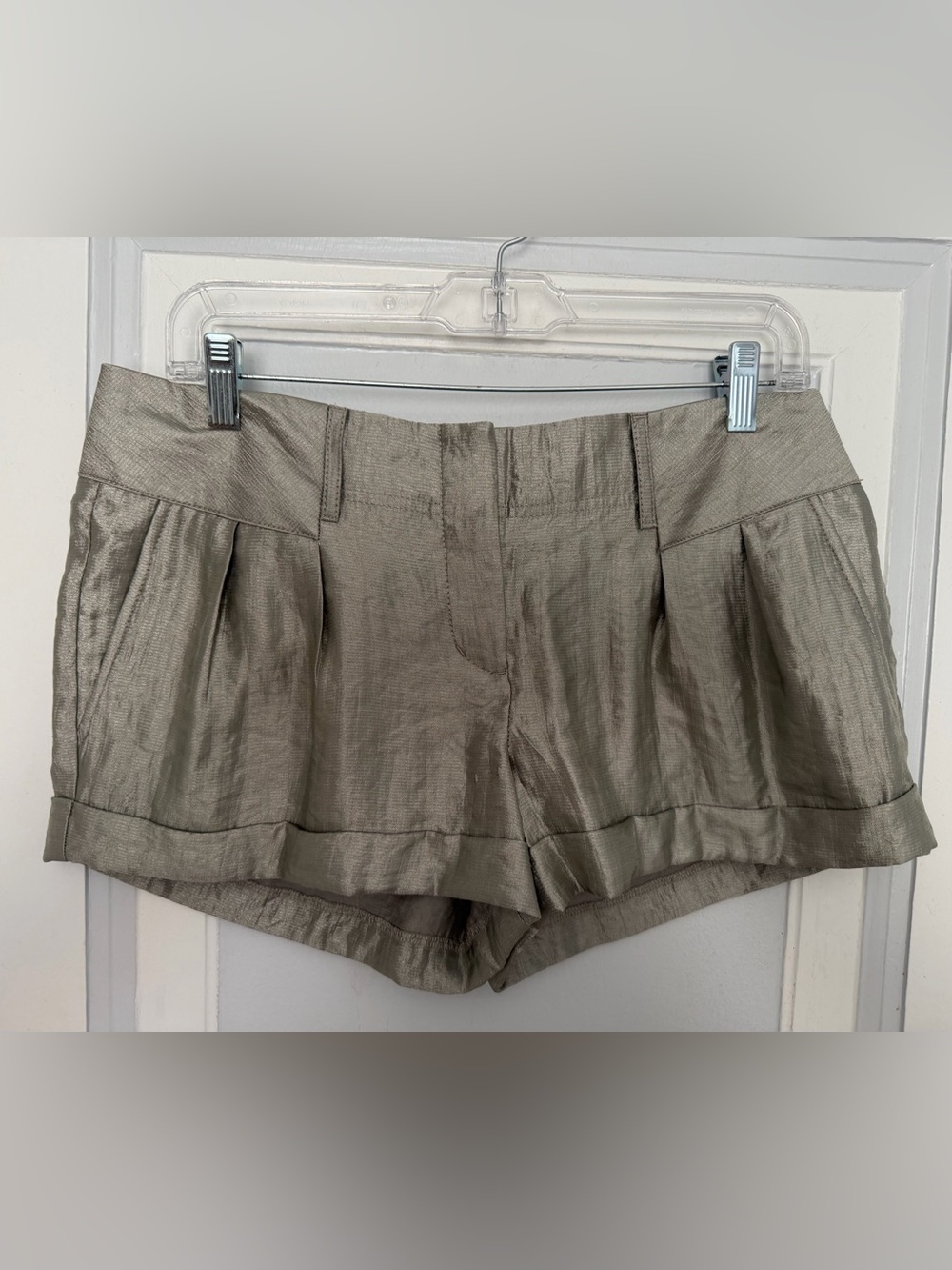 Express Metallic Silver Pleated Cuffed Shorts
